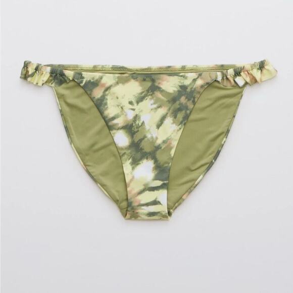 Aerie Bikini Bottom Printed Ruffle Full Coverage Olive Fun Size Large - Picture 2 of 5